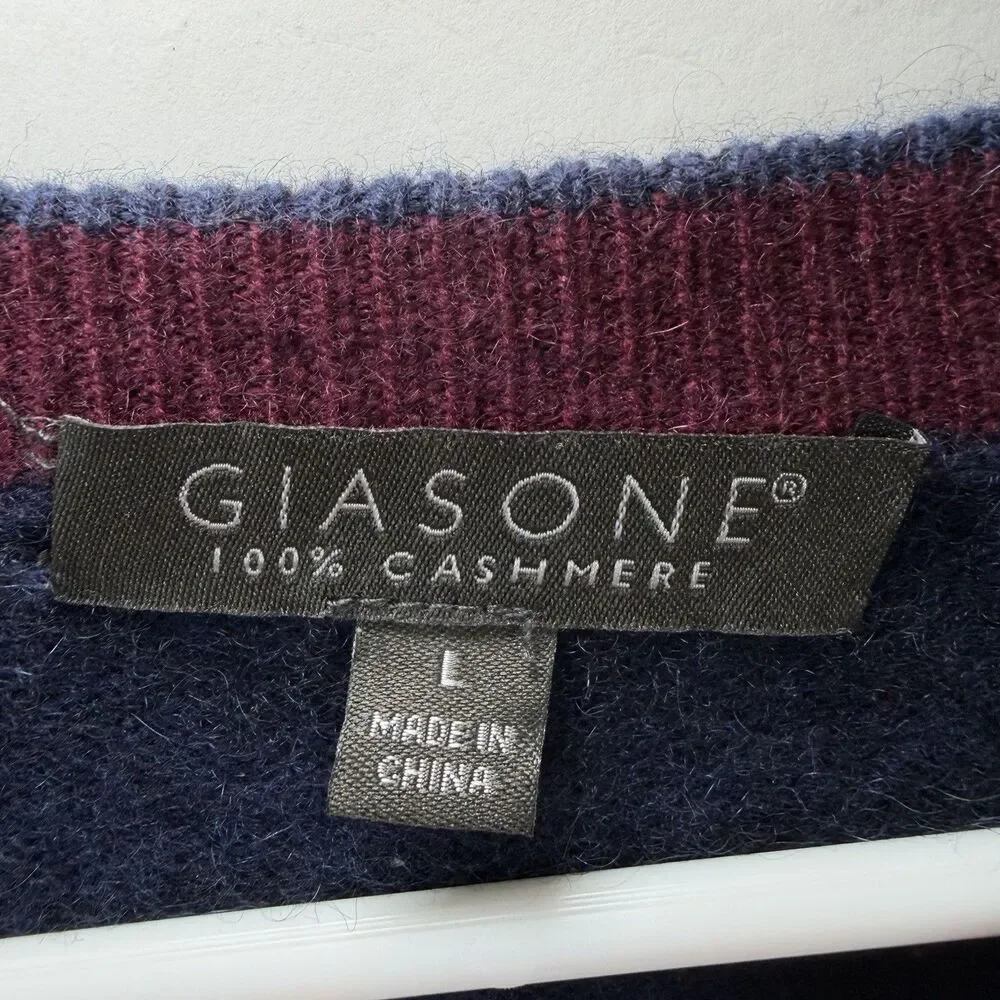 Giasone 100% Cashmere Sweater Mens Size Large Blue Red Argyle Crewneck Pullover